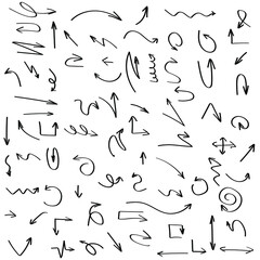 Abstract Set Black Collection Hand Drawn Different Arrows Elements Vector Design Sketch Style Doodle Line Brush Icons