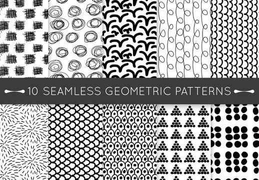 Black and White Hand Drawn Simple Geometric Seamless Pattern Collection