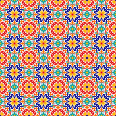 Fototapeta na wymiar Seamless pattern with Retro Folk motifs in 6 colors