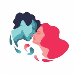 Love between a man and a woman. Relations. World Kiss Day. Valentine's Day. Beautiful couple is kissing. Abstract illustration of love. Magical feelings. For print, poster, postcard. Gift for a loved