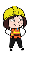 Hands on waist Cartoon Lady Engineer