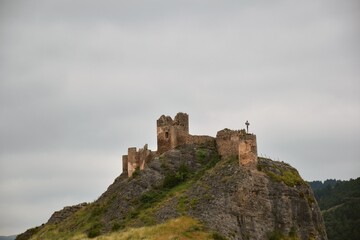Clavijo castle in ruin on top of a rocky rock, built in the 9th century, La Rioja.