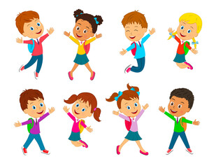 kids,boys and girls jump collection on the white background, illustration, vector