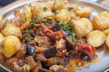 Closeup of fried vegetable mix on a plate