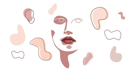Abstract illustration of a girl's face. Print for t-shirts, for fabrics. Symbol of femininity and beauty. The fusion of man with nature. Vector graphics. Isolated background in boho style