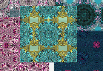 Seamless Pattern Collection Square with Mandala Motifs