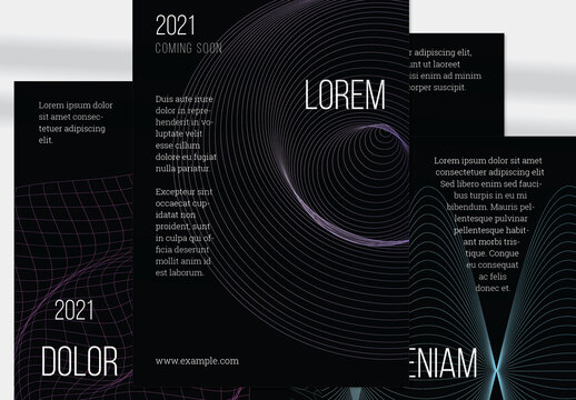 Radio Wave Vertical Flyer Layout Geometric Wireframe Shape on Black