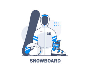 Snowboard set and equipment,flat design icon vector illustration