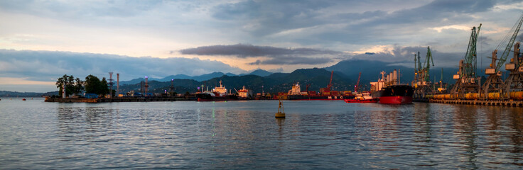 Obraz premium Batumi, Georgia - June, 2019. Evening view of the architectural landscape of the port of Batumi