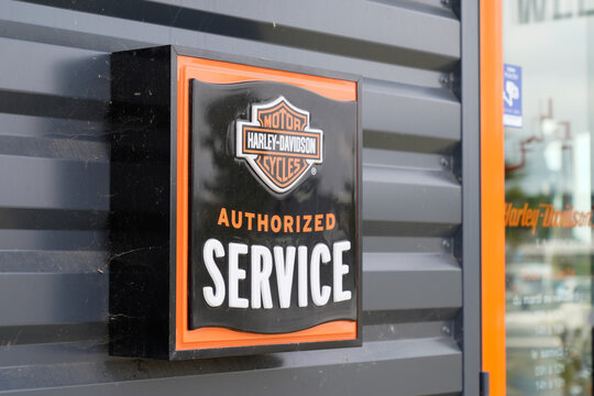 Harley-Davidson Authorized Service Motorcycle Sign Store And Logo Of Dealership Garage