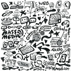 web , mass media - doodles set