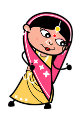 Indian Woman Cartoon Challenging to Fight