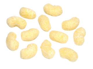 Unglazed sweet corn sticks on a white background