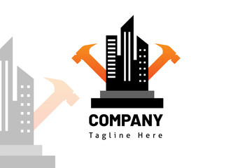 Obraz premium hammer building city logo template