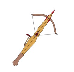 Crossbow on a white background. Weapon from the game. Arrow and bowstring. Thrones