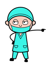 Obraz premium Pointing Surgeon Cartoon Illustration