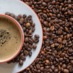 cup of coffee with beans