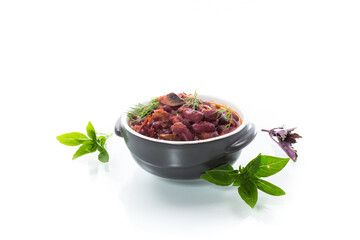 cooked boiled red beans with various vegetables