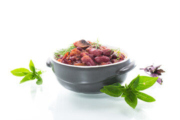cooked boiled red beans with various vegetables