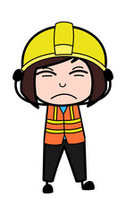 Covering Ears Lady Engineer Cartoon
