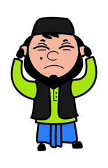 Obraz premium Covering Ears Muslim Man Cartoon