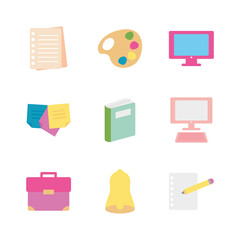 icon set of paint palette and back to school, flat style