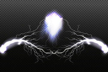 Sparkling lightning on black background Magic and bright lighting effects.Vector illustration.