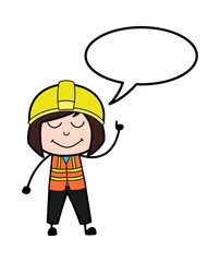 Cartoon Lady Engineer with Speech bubbble