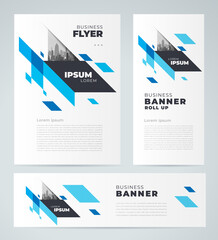 Abstract geometric blue theme Set flyer cover, banner, roll up banner