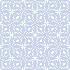 Zelfklevend Fotobehang Vector geometric seamless pattern. Light blue and white ornament texture with crosses, diamonds, flower shapes, grid, lattice. Elegant floral background. Repeat design for decor, fabric, wallpaper © Olgastocker