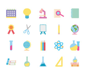 icon set of academic books and back to school, flat style