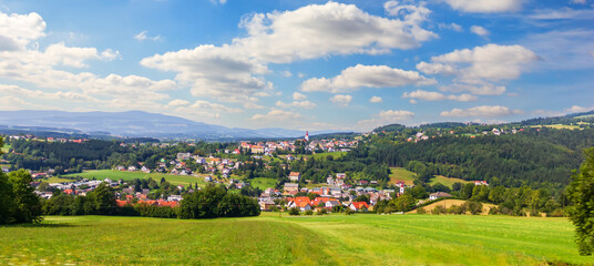 Fototapeta na wymiar Austrian rural panorama, view on the Alpen village