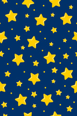 Seamless pattern of yellow stars on a blue background. Night sky. Vector illustration