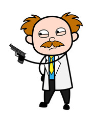 Cartoon Scientist Pointing Gun