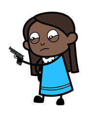 Cartoon Black Girl Pointing Gun