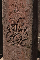 The temple complex of Angkor Watt, Cambodia wall relief depicting ancient wars