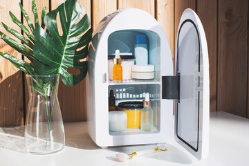 Mini fridge for keeping skincare, makeup and beauty product cool and fresh. Extend shelf live of...