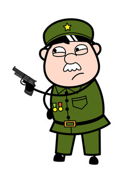 Cartoon Military Man Pointing Gun