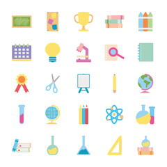 icon set of geography tool and back to school, flat style
