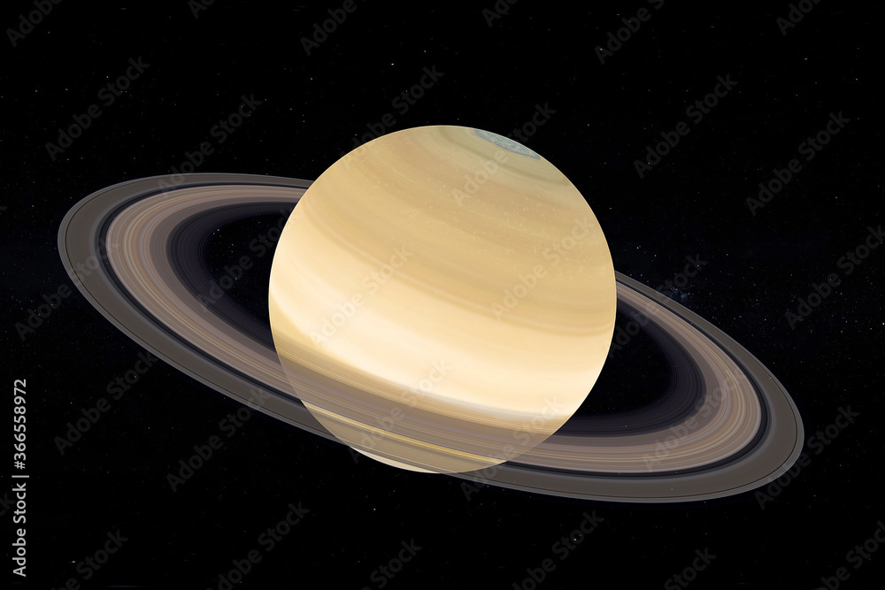 Poster Solar System Concept. View of Full Big Planet Saturn with Rings from Space. Elements of this image furnished by NASA. 3d Rendering