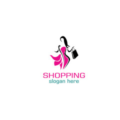 shopping woman logo, color illustration design template vector maker