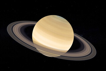 Solar System Concept. View of Full Big Planet Saturn with Rings from Space. Elements of this image...
