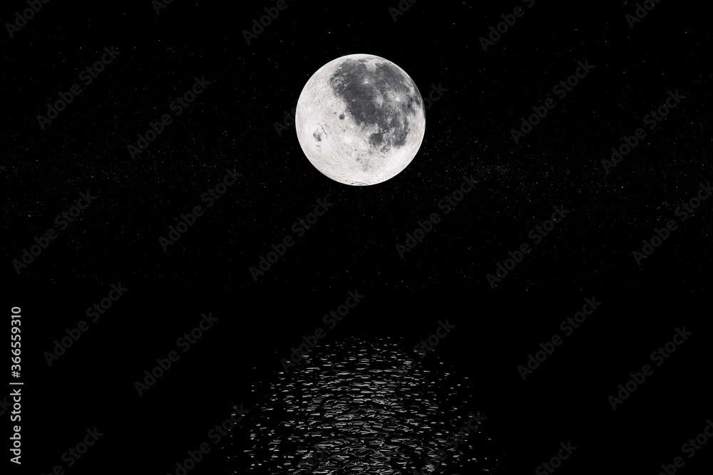 Poster View of Full Big Super Moon from Space. Elements of this image furnished by NASA. 3d Rendering
