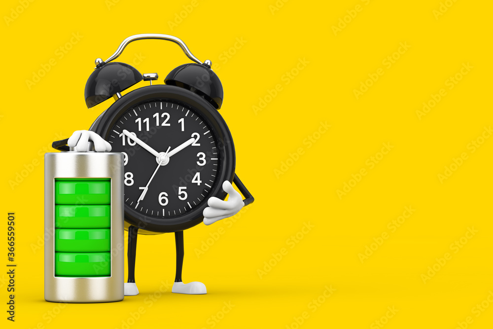 Leinwandbilder alarm clock character mascot with abstract charging battery. 3d rendering
