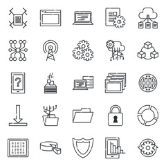 Big data line style icon set vector design