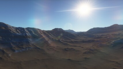 Fototapeta premium science fiction wallpaper, cosmic landscape, realistic exoplanet, beautiful alien planet in far space, detailed planet surface 3d render