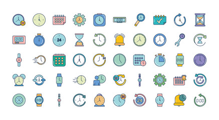 icon set of time concept, line fill style