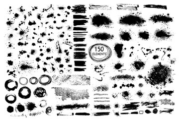 Vector Set of Grunge Design Elements. Brush Strokes. Large Collection.