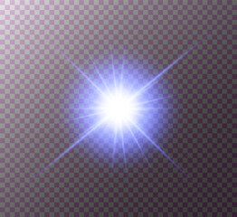 Blue glowing light explodes on a transparent background. Bright Star. Transparent shining sun, bright flash. Vector graphics.