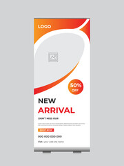 Business Sale Roll Up Banner. X-Stand Sale Banners For New Arrival Template Vector
